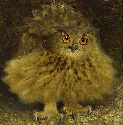 猫头鹰`An Eagle Owl by Bruno Andreas Liljefors
