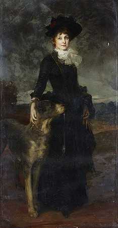 米娜·考尔巴赫和大丹`Mina Kaulbach with Great Dane by Friedrich August von Kaulbach