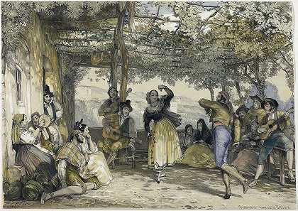 跳舞的西班牙农民`Spanish Peasants Dancing the Bolero (1836) by John Frederick Lewis