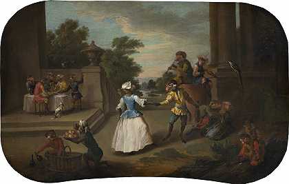 Singerie-舞蹈`Singerie – The Dance (c. 1739) by Christophe Huet