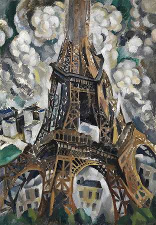 埃菲尔铁塔，1910年`The Eiffel Tower, 1910 by Robert Delaunay