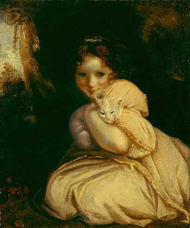 菲利娜和一只小猫`Felina with a Kitten (1788) by Sir Joshua Reynolds