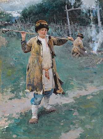 乡村男孩`Village Boys (1895) by Sergei Arsenevich Vinogradov