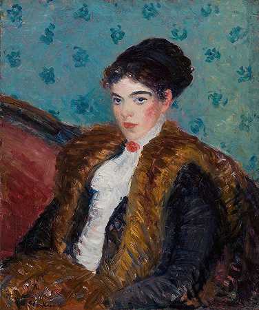 穿着狐皮的女孩`Girl with Fox Furs (c. 1909) by William James Glackens