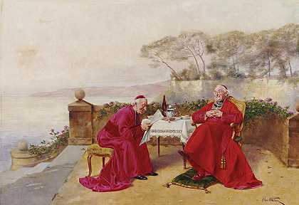 在阳台上喝茶`Teatime On The Balcony by Alfred-Charles Weber