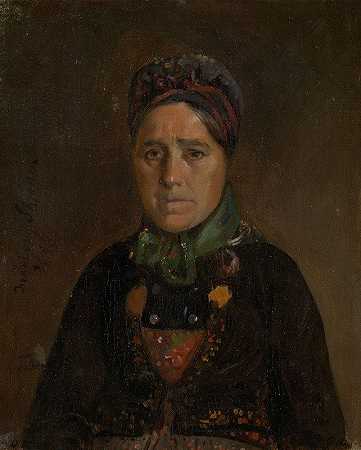 纽曼勋章下的英格伯格肖像`Portrait of Ingeborg Skjønne from Numedal (1848) by Adolph Tidemand