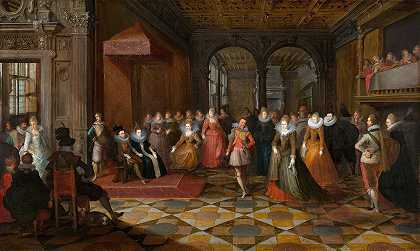 布鲁塞尔一家法院的舞厅场景`Ballroom Scene at a Court in Brussels (c. 1610) by Frans Francken the Younger