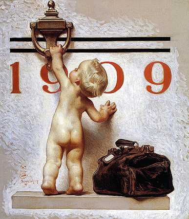 1900年的新年宝贝`New Year\’s Baby, 1900 by Joseph Christian Leyendecker