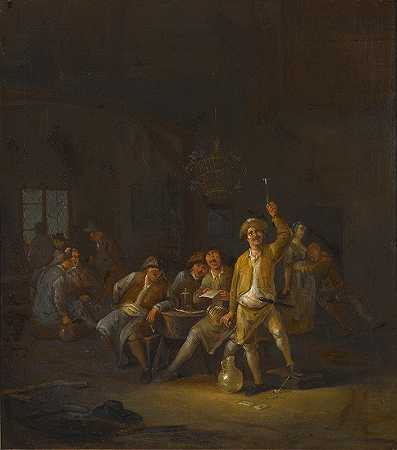 酒馆屋内有农民喝酒唱歌`A Tavern Interior With Peasants Drinking And Singing by Egbert van Heemskerck the Younger