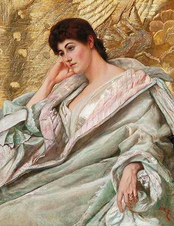 查尔斯·罗马夫人画像`Portrait of Mrs Charles Rome by William Blake Richmond