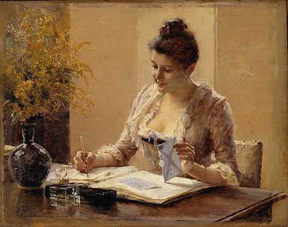 写信的女士`Lady Writing a Letter (1887) by Albert Edelfelt