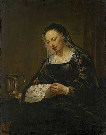 圣抹大拉正在读一封信`Saint Magdalene, Reading A Letter by Pieter Fransz. de Grebber