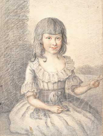 一个带着狗的小女孩的肖像`Portræt af en lille pige med en hund (1745 – 1802) by Jens Juel