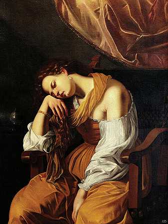 玛丽·抹大拉忧郁`Mary Magdalene as Melancholy by Artemisia Gentileschi