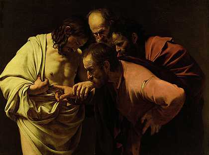 圣托马斯的怀疑，1601年`The Incredulity of Saint Thomas, 1601 by Caravaggio