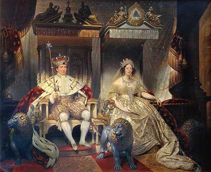 穿着加冕礼长袍的基督教八世（1786-1848）和卡洛琳·阿玛利王后（1796-1881）`Christian VIII (1786~1848) And Queen Caroline Amalie (1796~1881) In Coronation Robes (1841) by Joseph-Désiré Court