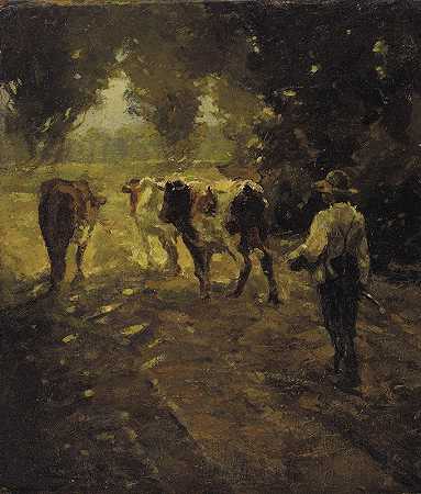 带着奶牛去牧场`Leading the Cows to Pasture by R.B. Pasquell