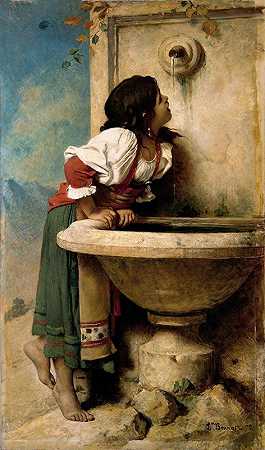 喷泉旁的罗马女孩`Roman Girl at a Fountain (1875) by Léon Bonnat