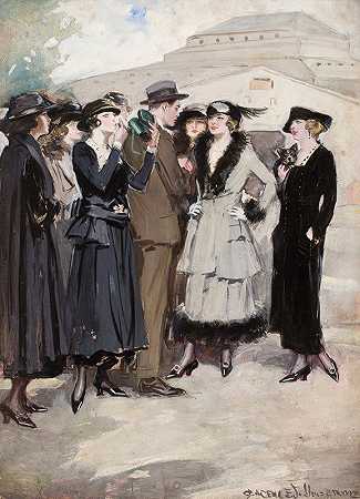 一群女人和一个男人`Group of Women and a Man by Clarence F. Underwood