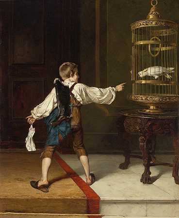 擦鞋男孩和鹦鹉`Schuhputzerjunge und Kakadu (1875) by Christian L. Bokelmann
