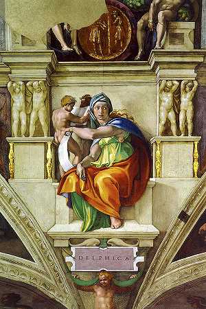 西斯廷教堂Delphic Sibyl`Delphic Sibyl, Sistine Chapel by Michelangelo