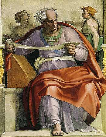 西斯廷教堂的先知乔尔`The Prophet Joel, Sistine Chapel by Michelangelo
