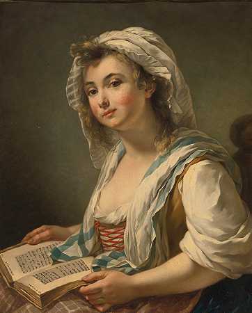 一个女孩拿着一本书`A Girl, Holding A Book by Jean-Baptiste Charpentier