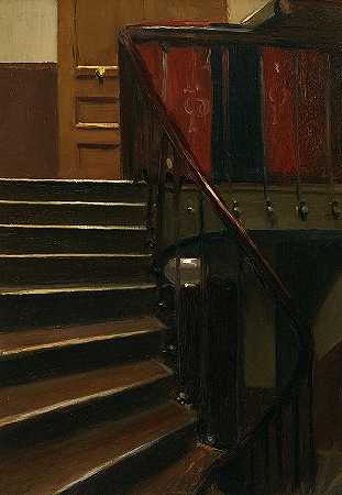 1906年巴黎里尔街48号楼梯`Stairway at 48 rue de Lille, Paris, 1906 by Edward Hopper