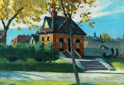 小镇车站，1920年`Small Town Station, 1920 by Edward Hopper