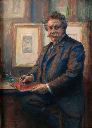 查尔斯·阿尔伯特·沃尔特纳工作室肖像`Portrait de Charles Albert Waltner dans son atelier (1910) by Jean Joseph Weerts