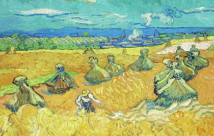 麦田与收割者，1890年`Wheat Fields with Reaper, 1890 by Vincent Van Gogh