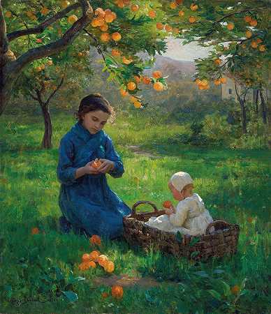 在橘子树下`Under The Orange Tree by Virginie Demont-Breton