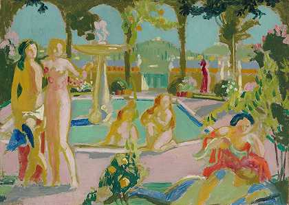 花园Armide，草图`Les Jardins Darmide, Esquisse (1908) by Maurice Denis