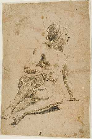男性裸体坐姿`Seated Male Nude by Carlo Cignani