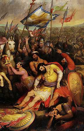 哈罗德国王之死，黑斯廷斯战役`Death of King Harold, Battle of Hastings by Francis William Wilkin