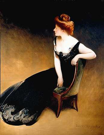 V夫人的肖像，赫尔曼·杜里耶夫人`Portrait of Mrs. V, Mrs. Herman Duryea (1898) by John White Alexander