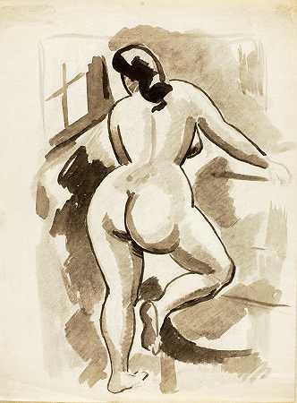 裸体站立女性的后景观`Back View of Standing Female Nude by Carl Newman