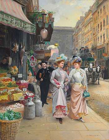 优雅的散步`Élégantes en promenade (1900) by Basile Lemeunier