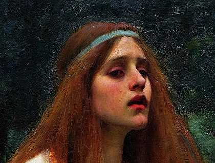 沙洛特夫人，脸`The Lady of Shalott, Face by John William Waterhouse