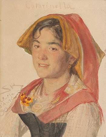 一个来自Civita d&的女孩的头颅身着地区服装的安蒂诺（卡塔里内拉）`Head of an Girl from Civita dAntino in Regional Dress (;Catarinella) (1890) by Peder Severin Krøyer
