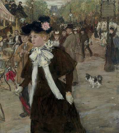 巴黎意大利大道优雅`Élégante sur le Boulevard des Italiens, Paris (circa 1899) by Jean François Raffaëlli