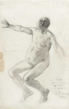 一个裸体男人向后摔倒的研究`Study of a Nude Man Falling Backwards (circa 1894) by Lovis Corinth