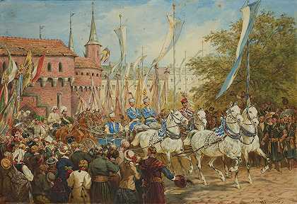 皇帝进入克拉科夫`The Emperor Entering Krakow (1881) by Juliusz Kossak