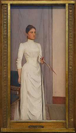 马德琳·马比尔肖像`Portrait of Madeline Mabille (1888) by Fernand Khnopff
