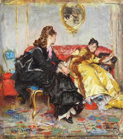 两位女士坐在室内`Due signore sedute in un interno by Giovanni Boldini