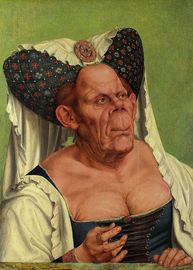 一位老妇人，丑陋的公爵夫人，1513年`An Old Woman, The Ugly Duchess, 1513 by Quinten Massys