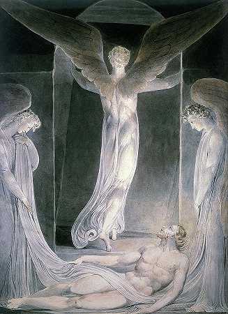 复活，天使们把石头从坟墓里滚走`The Resurrection, The Angels rolling away the Stone from the Sepulchre by William Blake