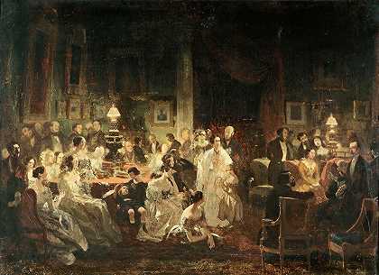 1839年8月19日晚，艾瑞森先生的沙龙`Le Salon de M. Irisson, le soir du 19 août 1839 (1844) by Prosper Lafaye