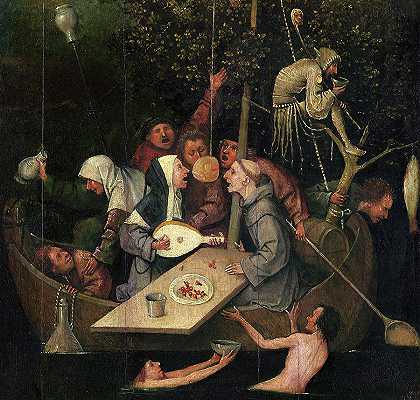 《愚人之船》，1490-1500年`The Ship of Fools, 1490-1500 by Hieronymus Bosch