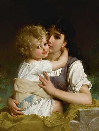 母爱`Maternal Affection (1881) by Émile Munier